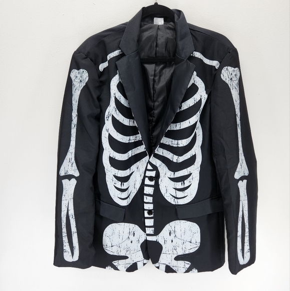 Skeleton Blazer Mens Large Black White - Picture 2 of 10